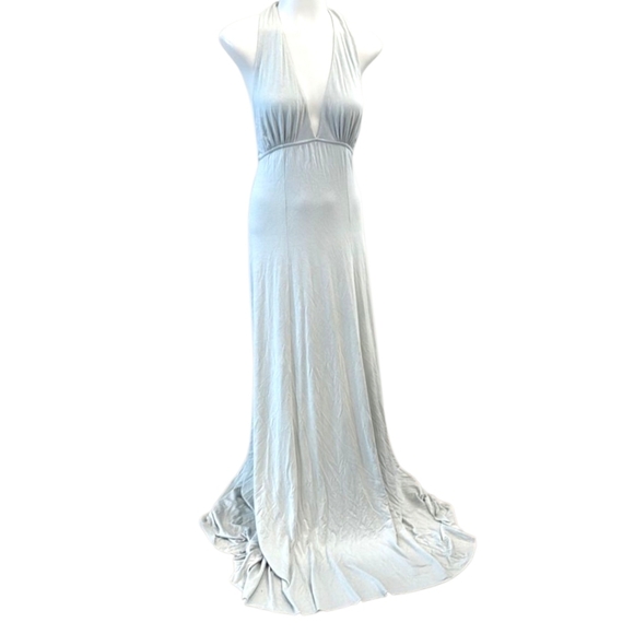 Rachel Pally Halter Neck Racerback Empire Waist Caftan Lt Blue Gray Raw Hem MED - Picture 1 of 11